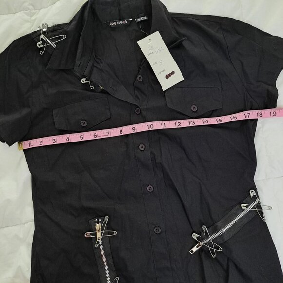 Dead Threads Black Goth Punk Blouse Shirt Safety Pin Zipper Button Down Womens S - Picture 14 of 16